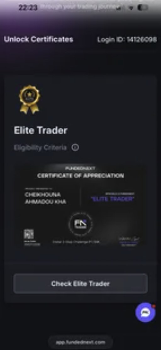 Certificato Elite Trader FundedNext